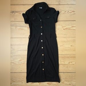 Suzy Shier Black Button Front Shirt Dress Small